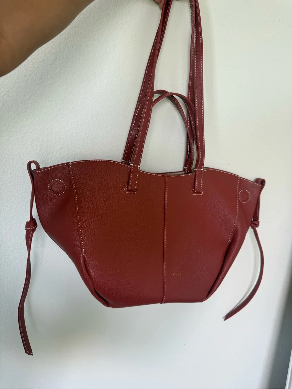 Polene Cyme Mini Red Clay Leather Tote Bag
